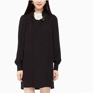 Kate Spade Shirt Dress Rosette Bow Shift Silk Mini in Black
